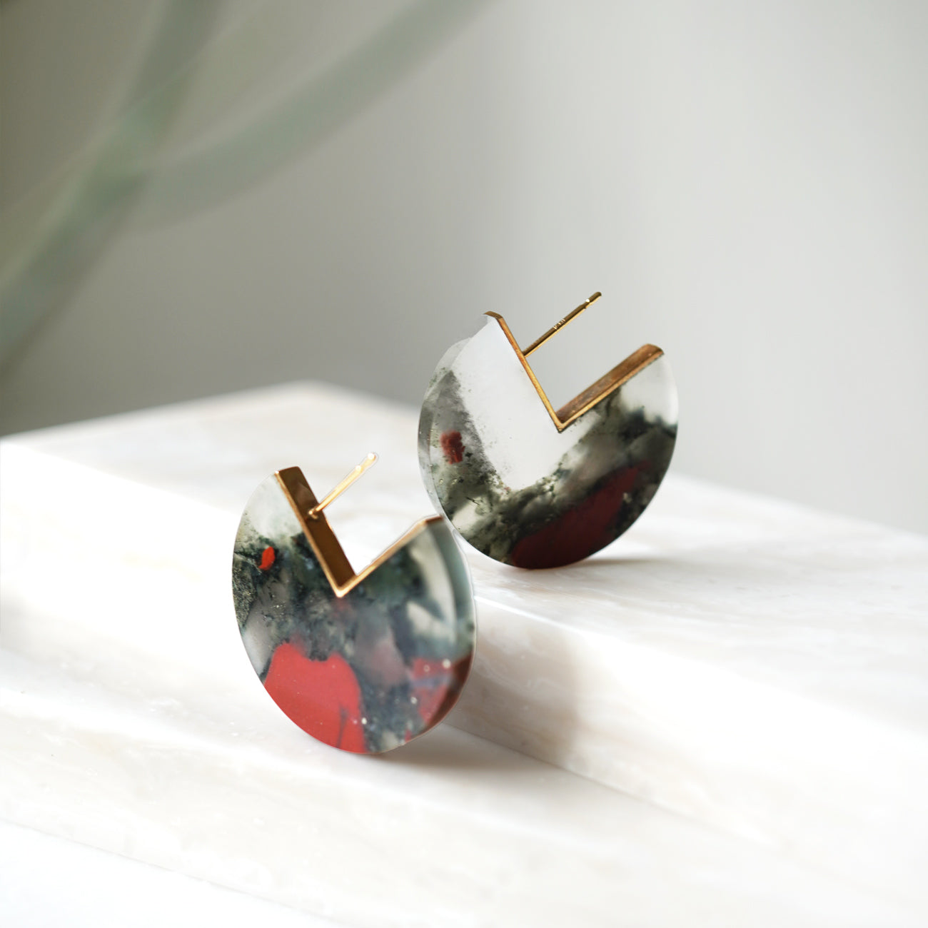 SLICE EARRING  BLOODSTONE #3371