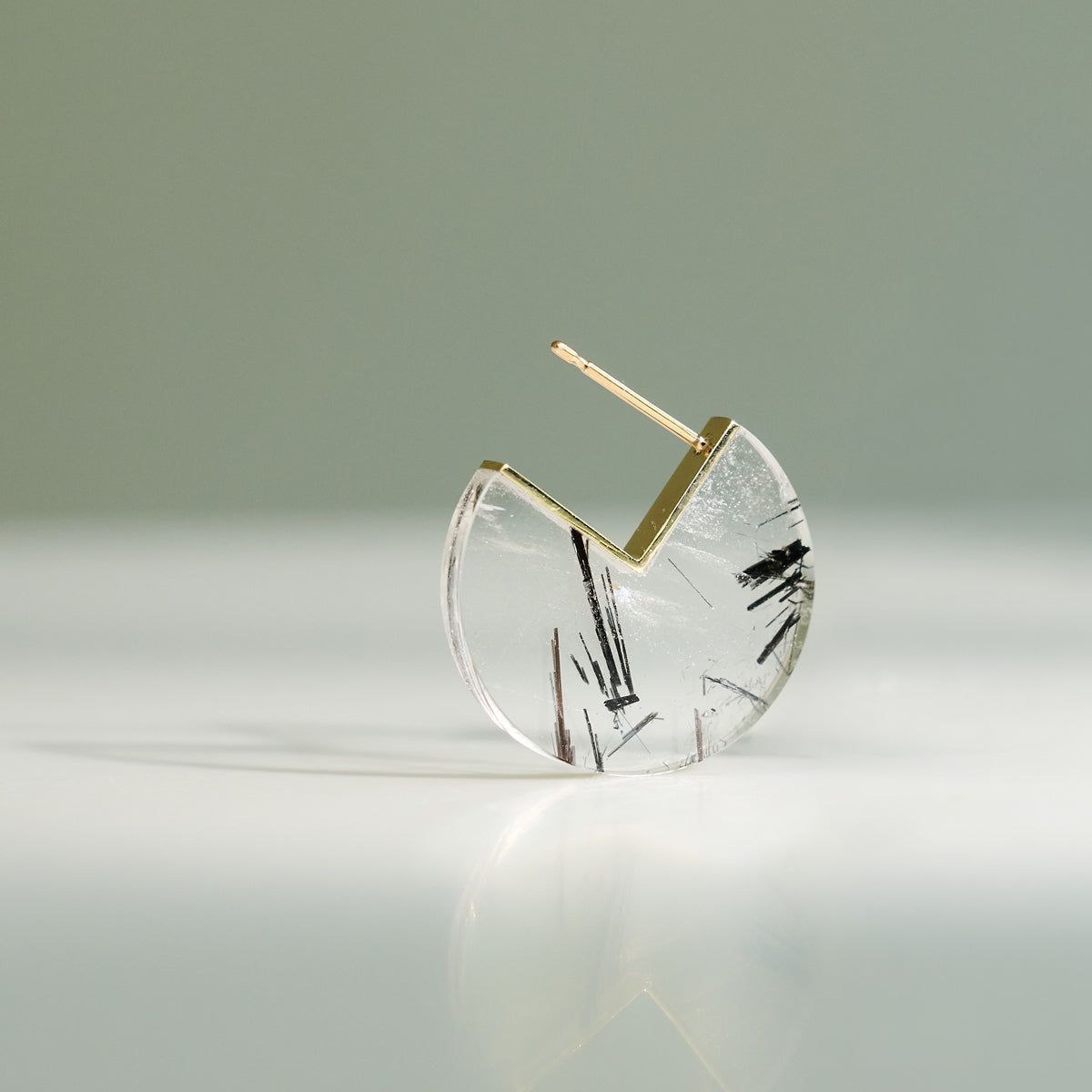 SLICE MINI EARRING SINGLE TOURMALINATED QUARTZ #4325