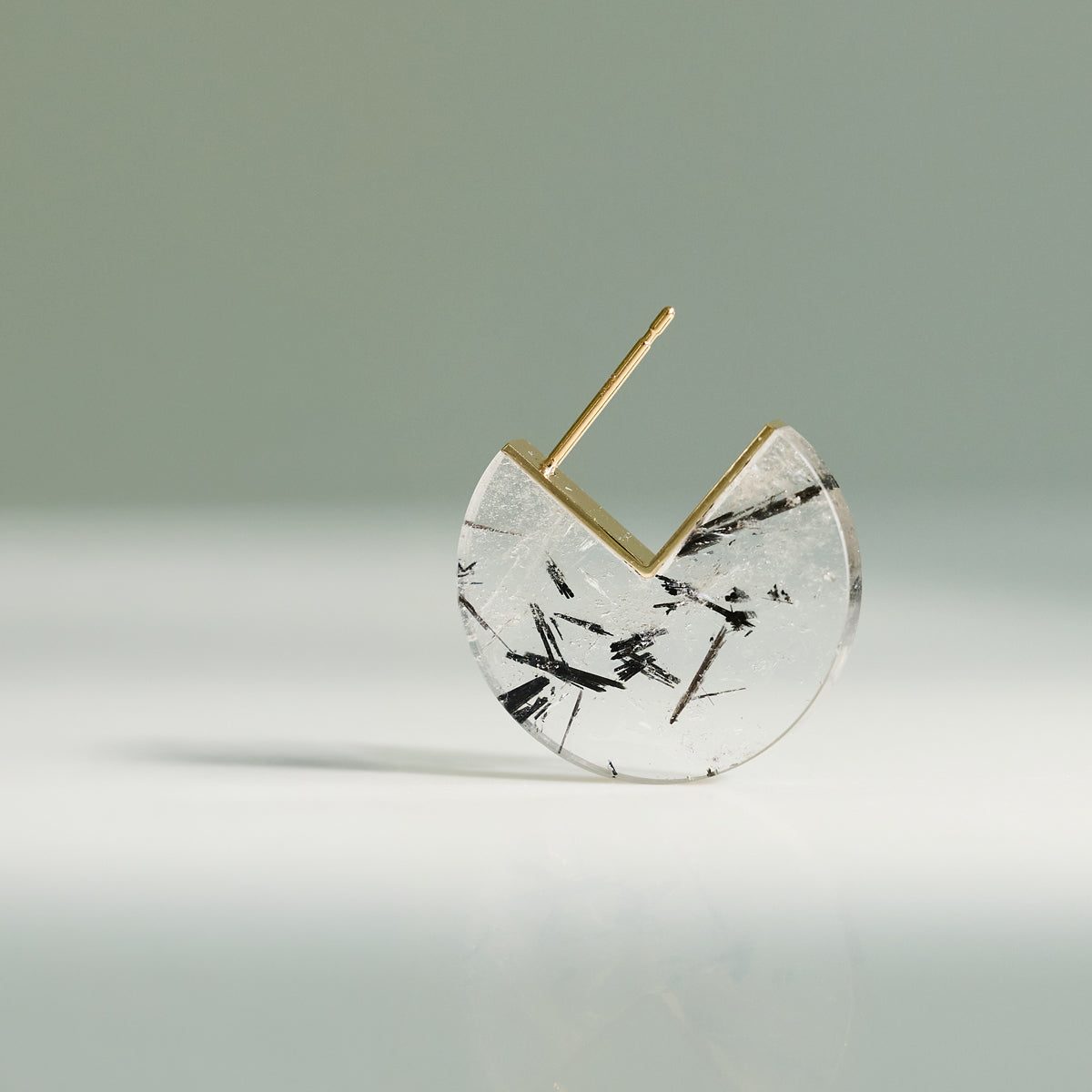SLICE MINI EARRING SINGLE TOURMALINATED QUARTZ #4324