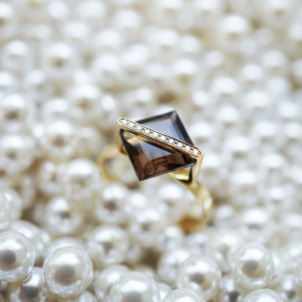BAND RING SMOKY QUARTZ+DIAMOND#4254