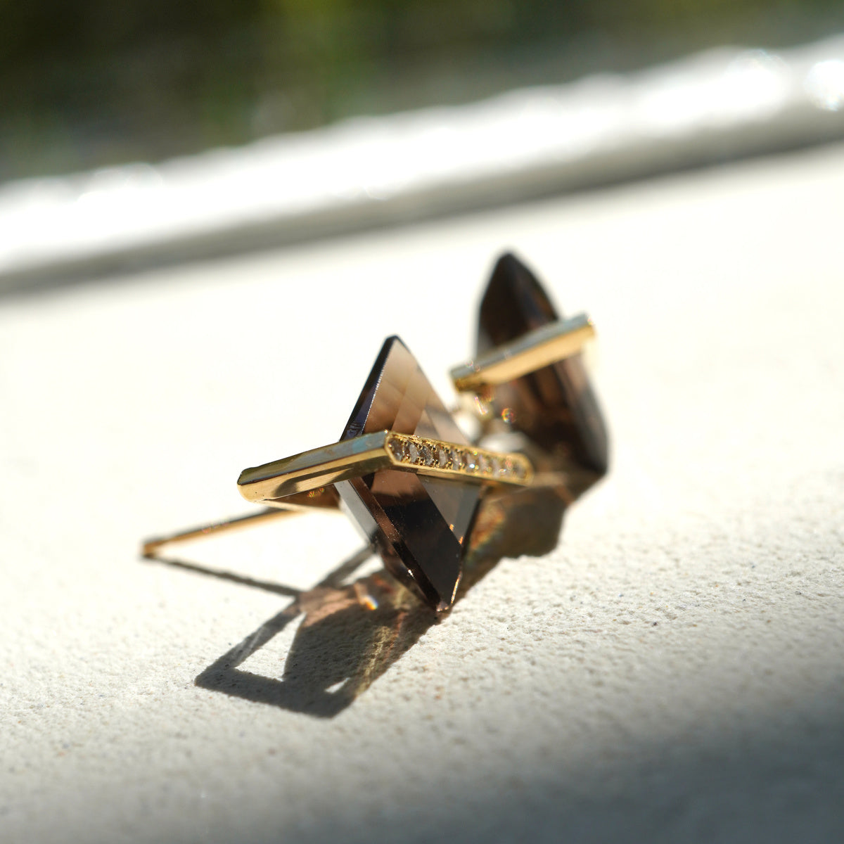 BAND EARRINGS SMOKY QUARTZ +DIAMOND #4264