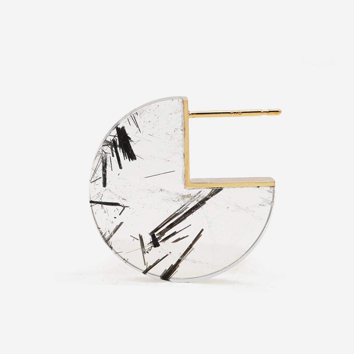 SLICE MINI EARRING SINGLE TOURMALINATED QUARTZ #4325
