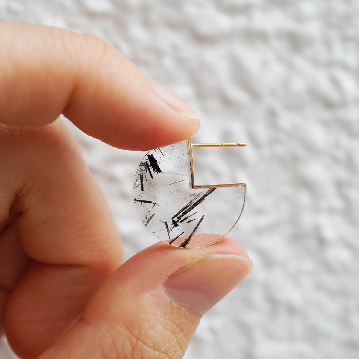 SLICE MINI EARRING SINGLE TOURMALINATED QUARTZ #4325