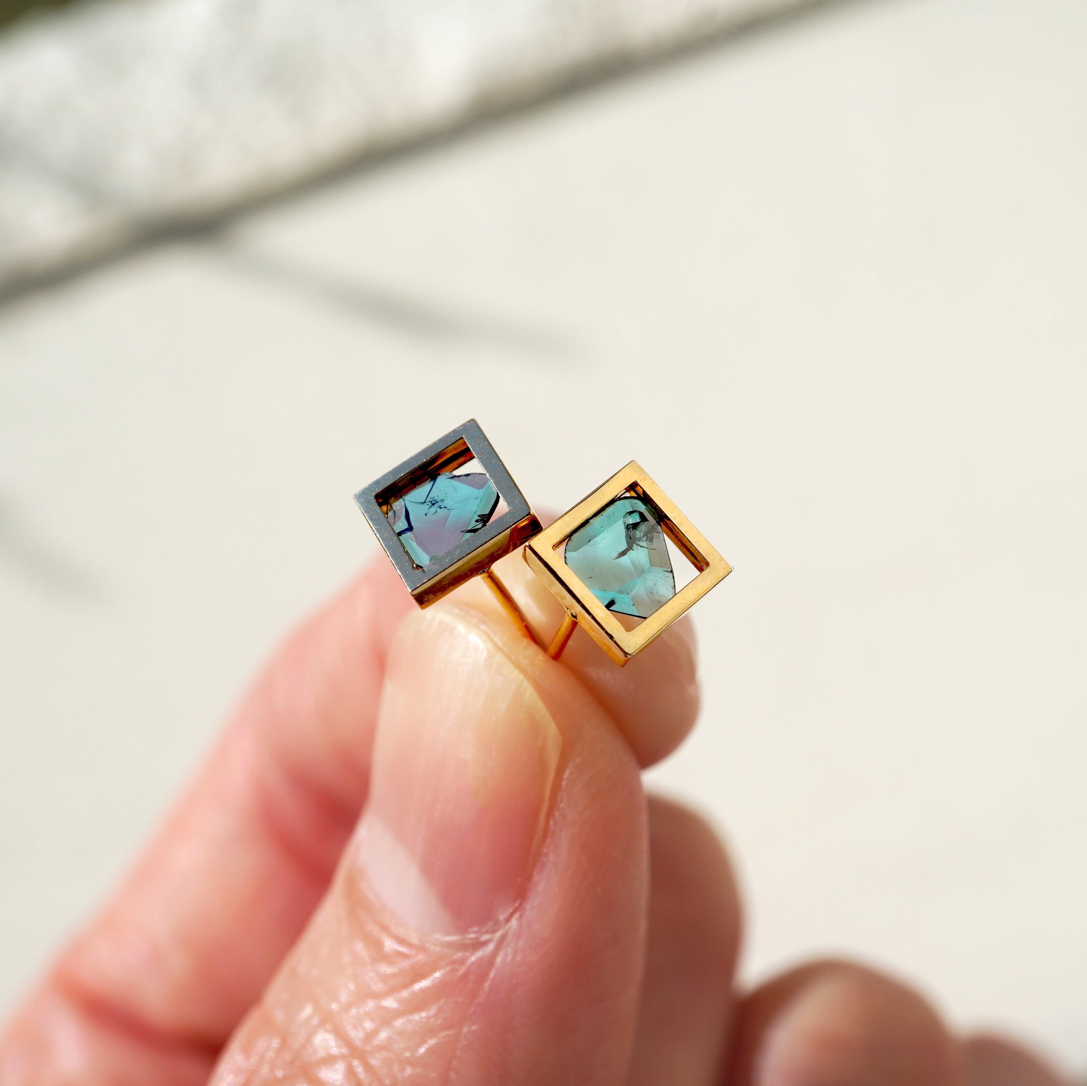 FRAME DIAMOND EARRINGS BLUE #2652