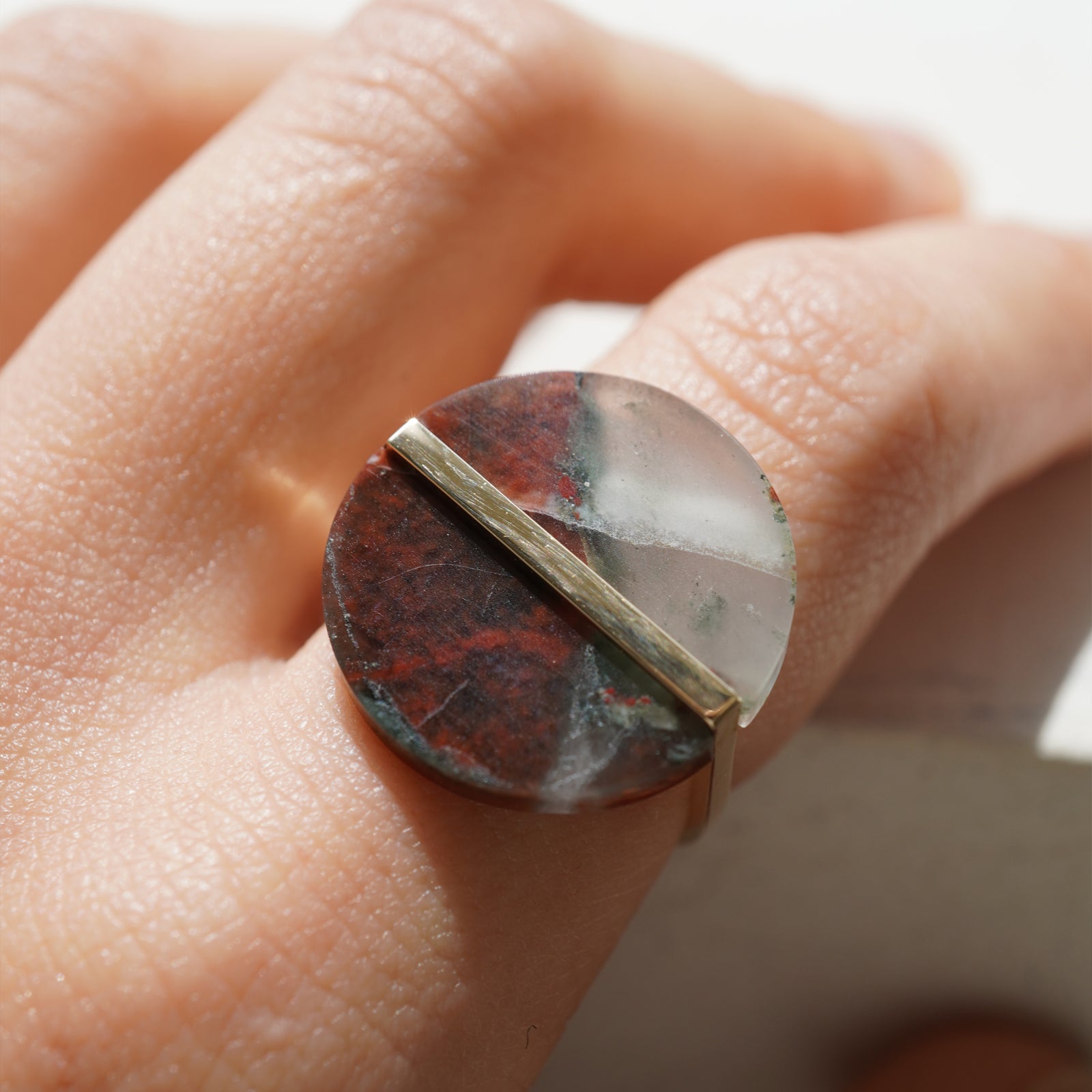 SLICE RING BLOOD STONE#4140