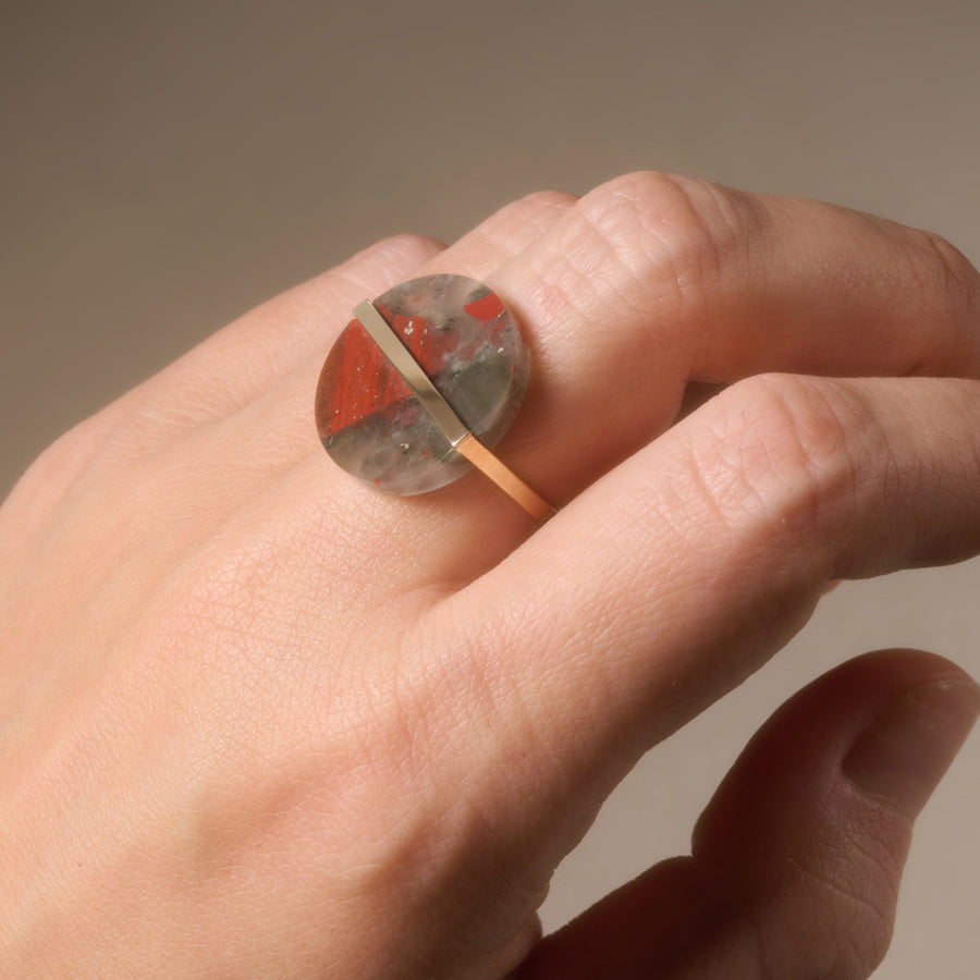 SLICE RING BLOOD STONE#3968
