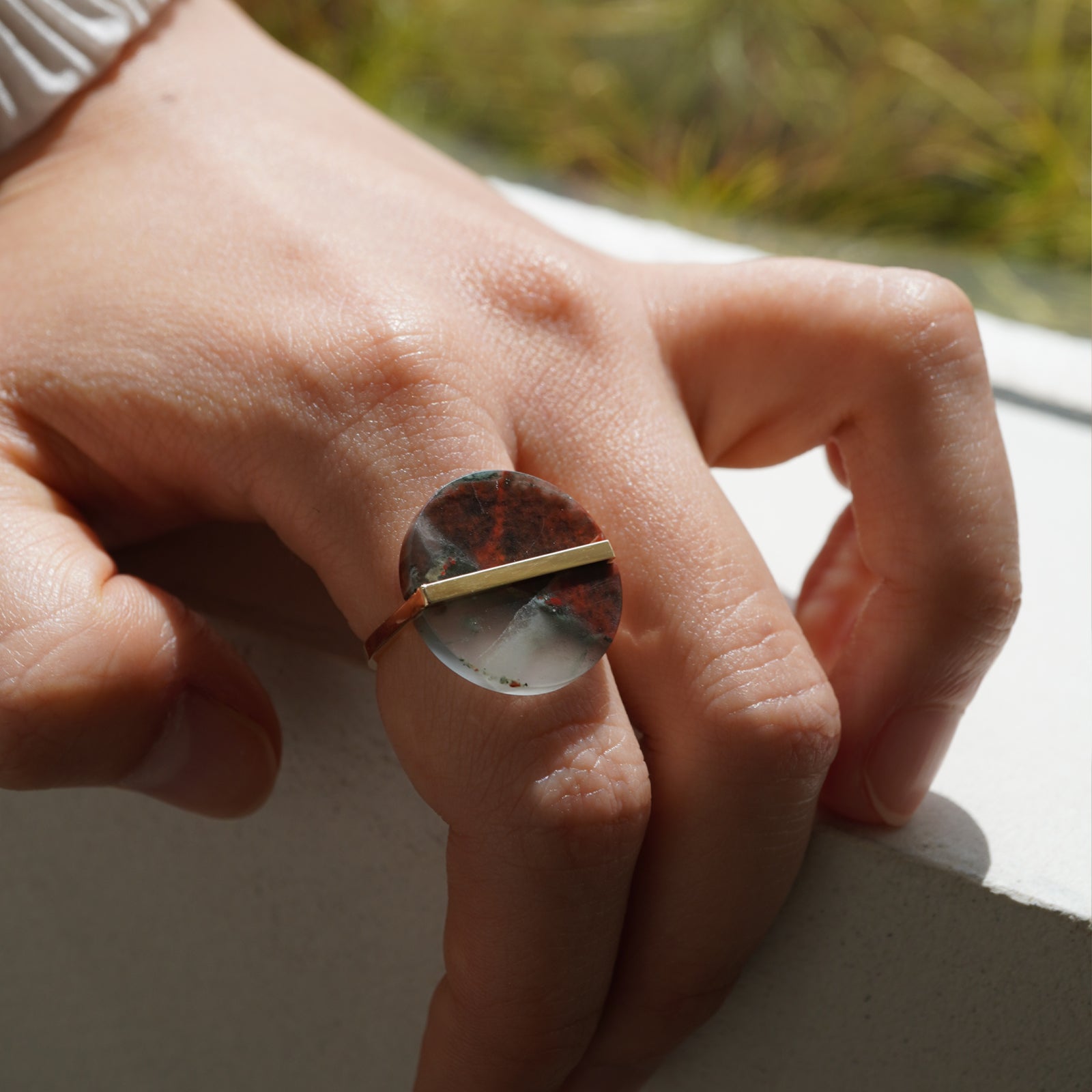 SLICE RING BLOOD STONE#4140