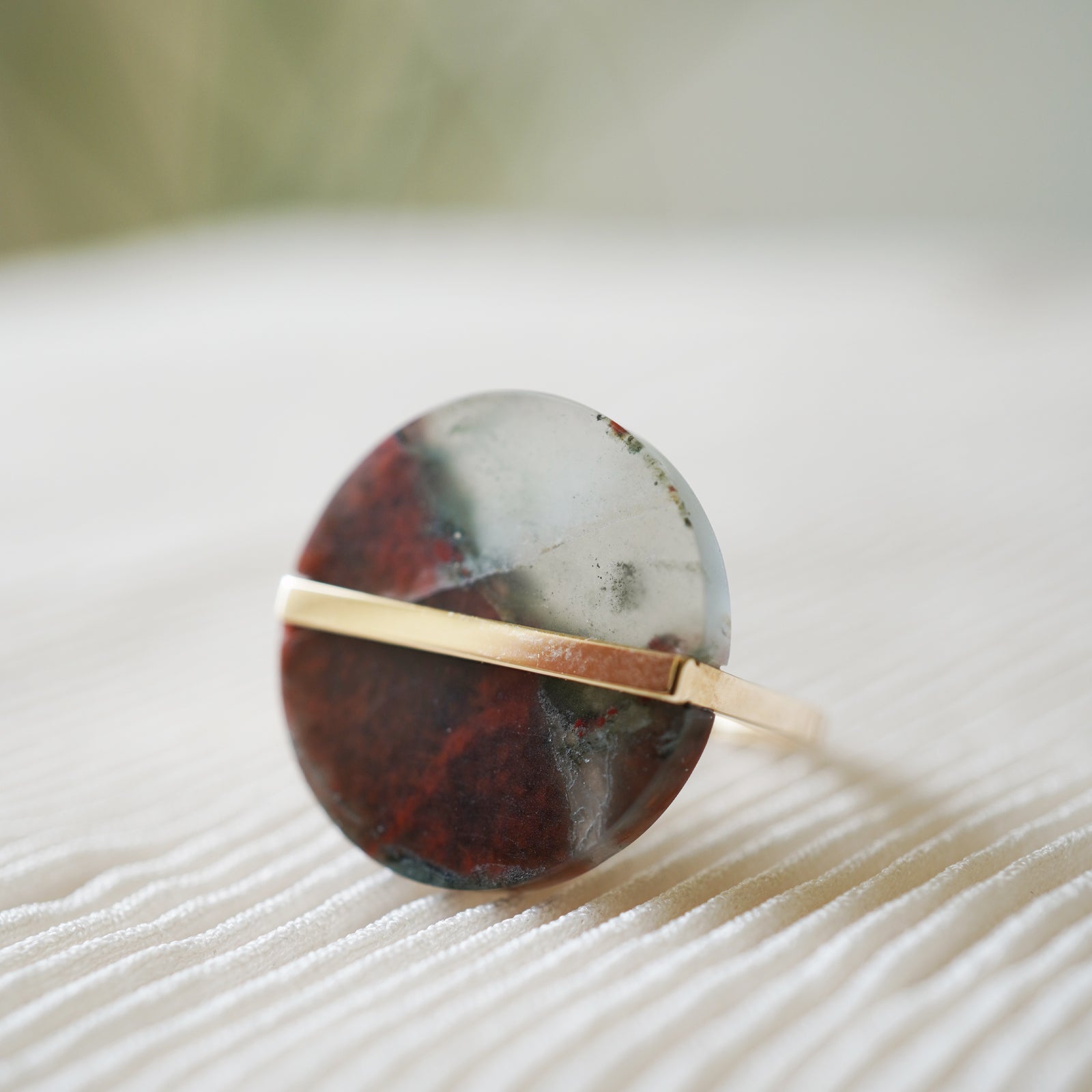 SLICE RING BLOOD STONE#4140