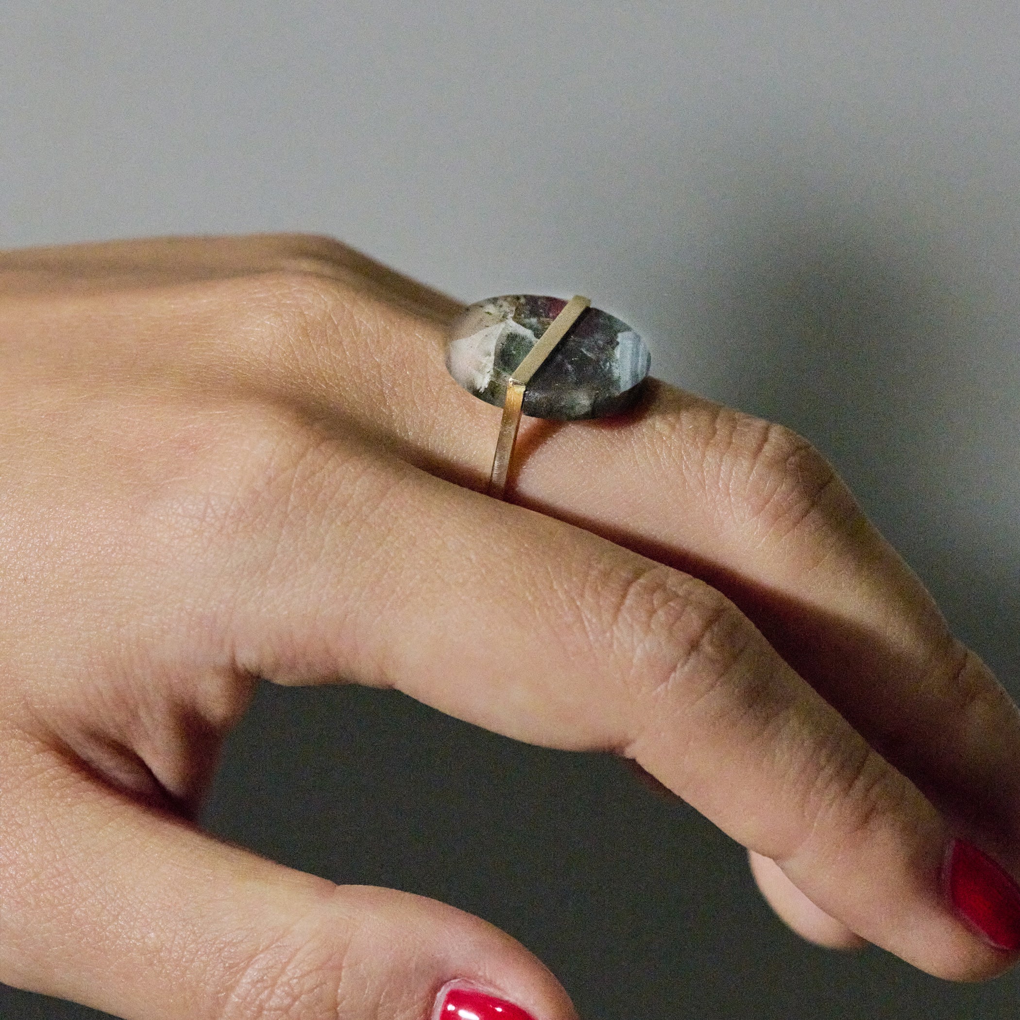 SLICE RING BLOOD STONE#3970