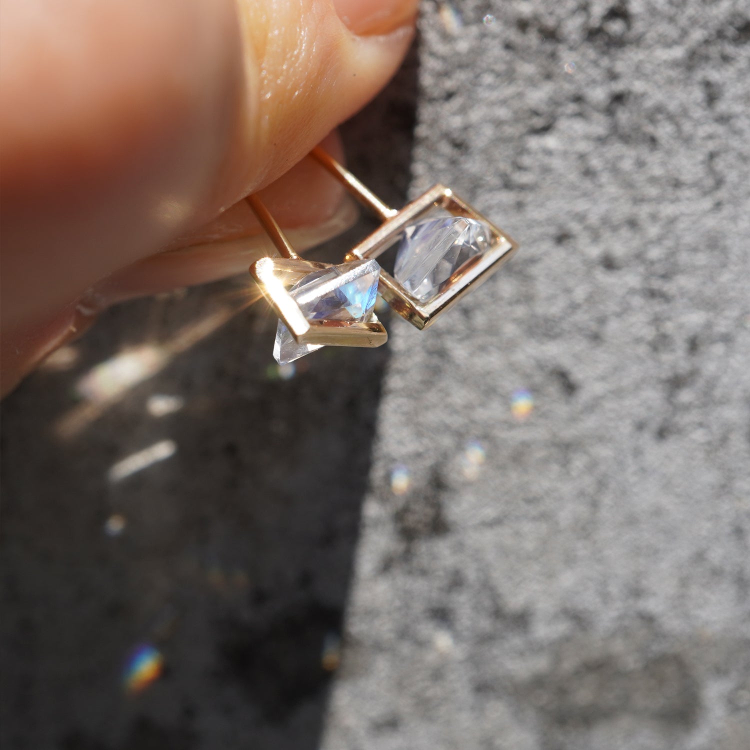 BAND EARRINGS RAINBOW MOONSTONE #4188