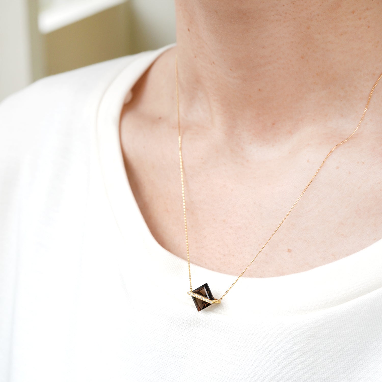 BAND NECKLACE SMOKY QUARTZ+DIAMOND #3222