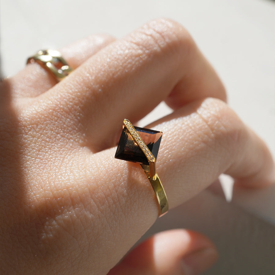 BAND RING SMOKY QUARTZ+DIAMOND #3700