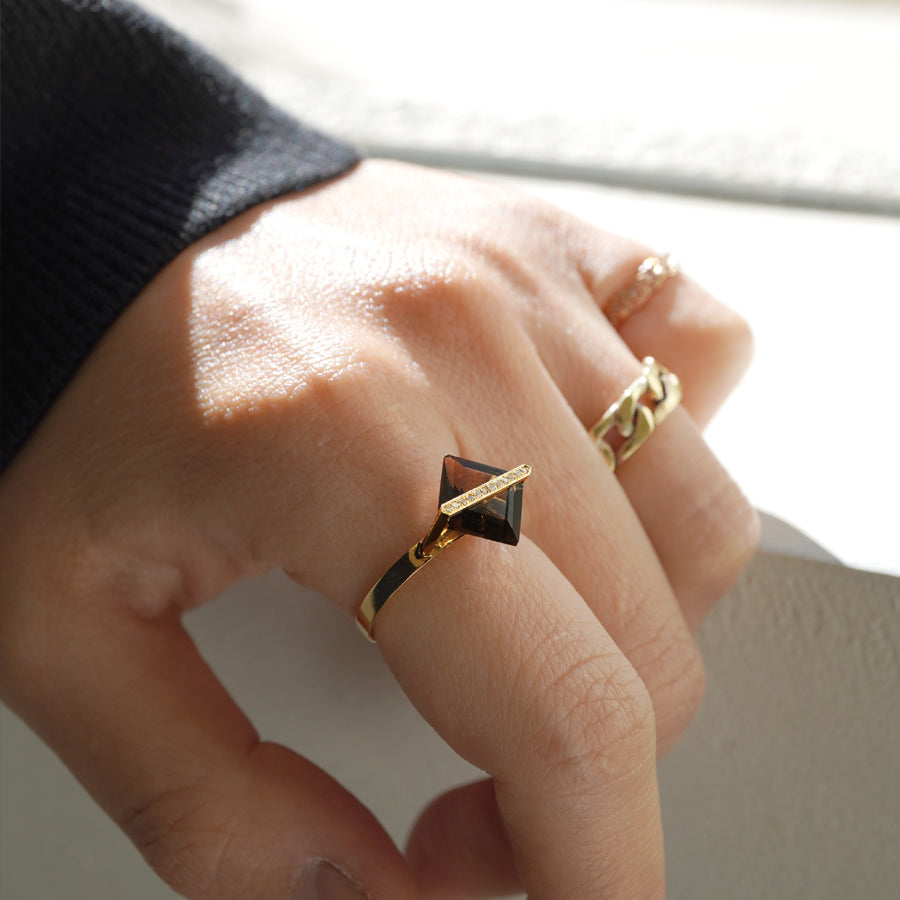 BAND RING SMOKY QUARTZ+DIAMOND #3700