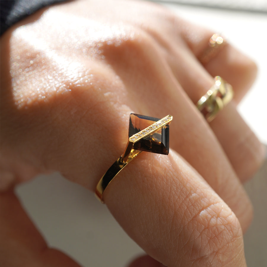 BAND RING SMOKY QUARTZ+DIAMOND #3700