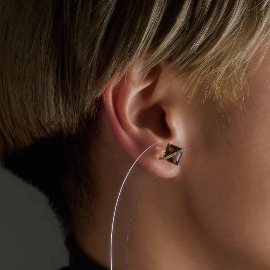 BAND EARRINGS SMOKY QUARTZ +DIAMOND #3973