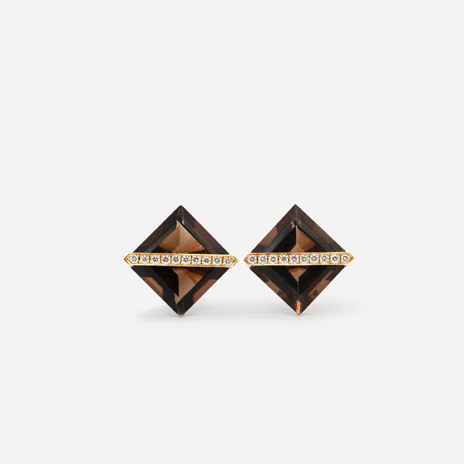 BAND EARRING SMOKY QUARTZ+DIAMOND#3308