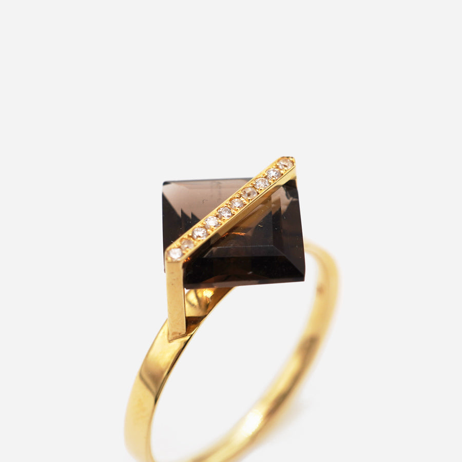 BAND RING SMOKY QUARTZ+DIAMOND #3700