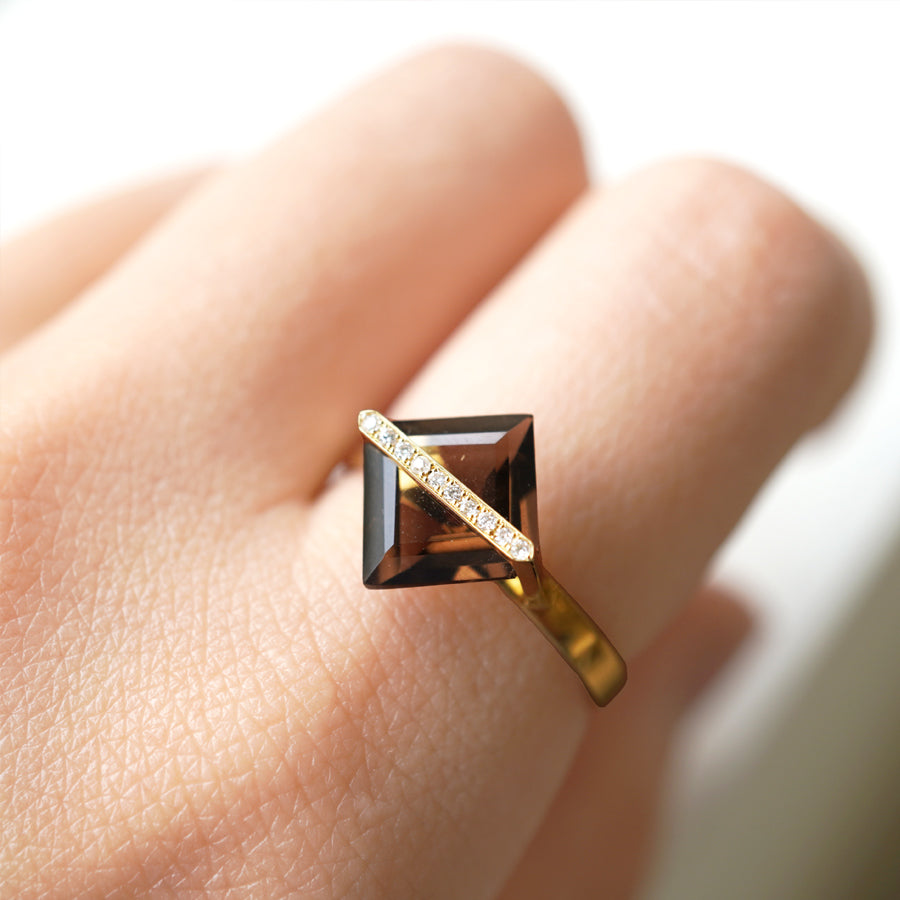 BAND RING SMOKY QUARTZ+DIAMOND #3700