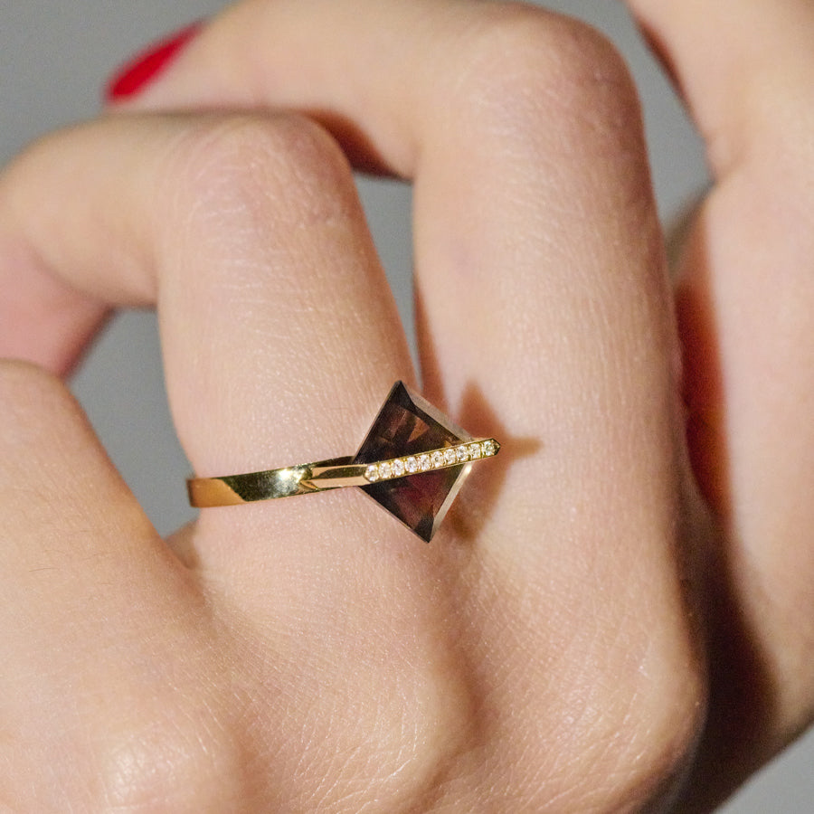 BAND RING SMOKY QUARTZ+DIAMOND#3879