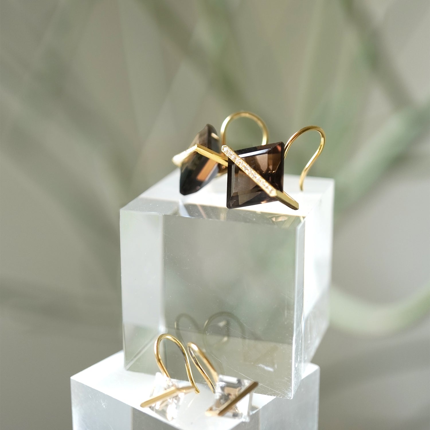 BAND EARRINGS SMOKY QUARTZ +DIAMOND #3841