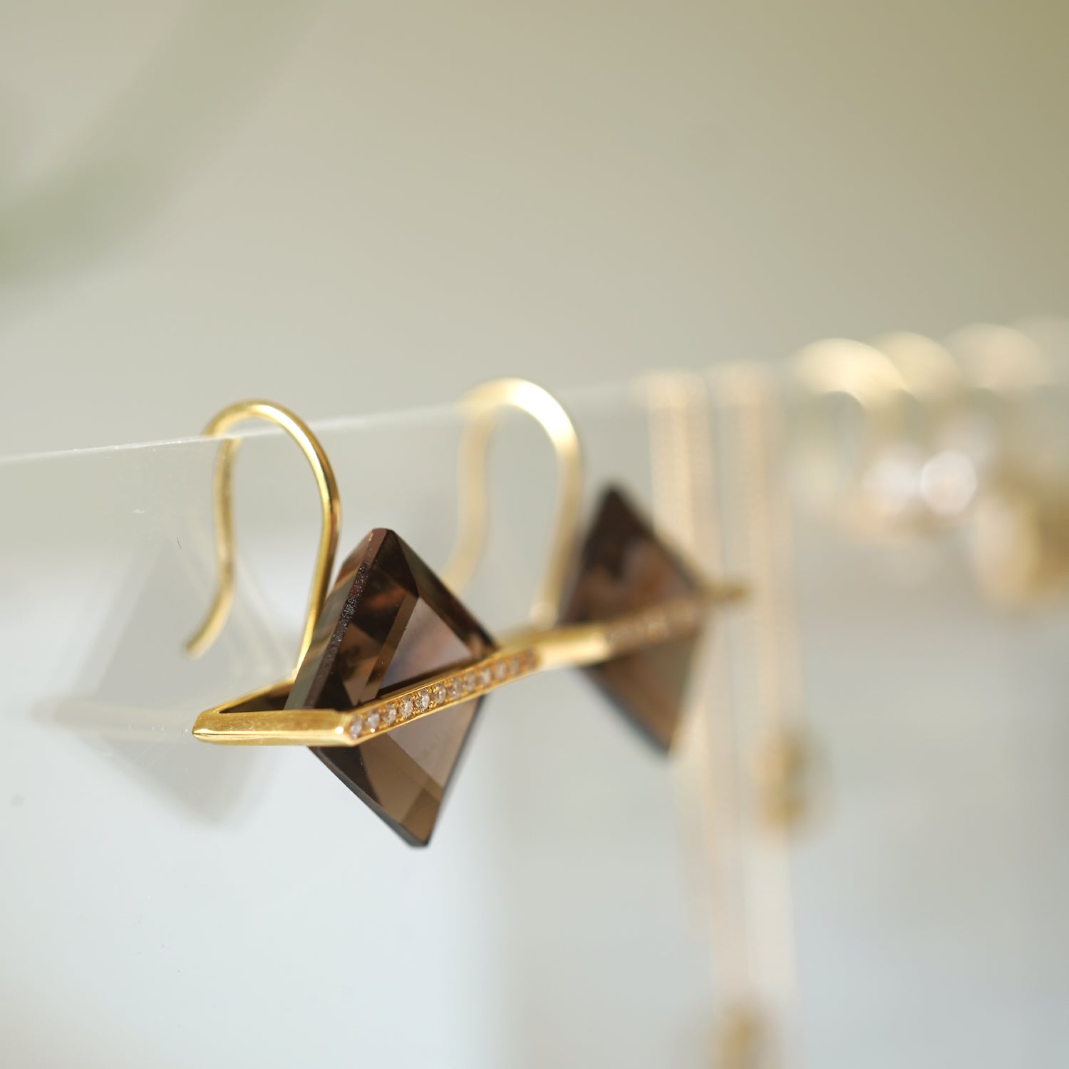 BAND EARRINGS SMOKY QUARTZ +DIAMOND #3841