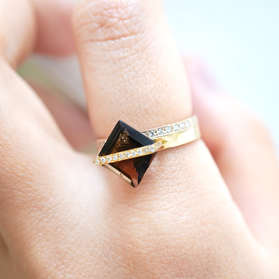 BAND RING SMOKY QUARTZ+DIAMOND #3700