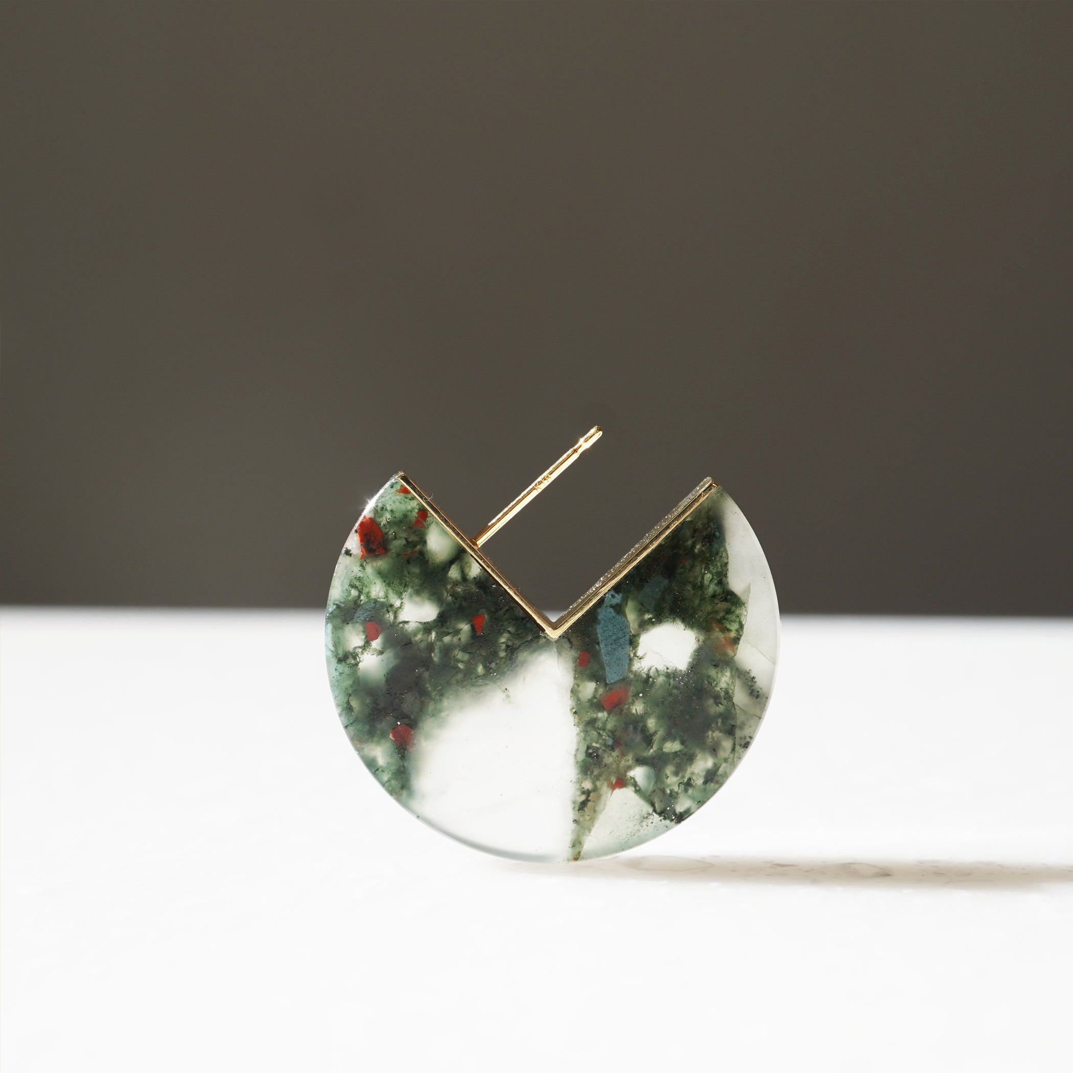 SLICE EARRING SINGLE BLOODSTONE #2753