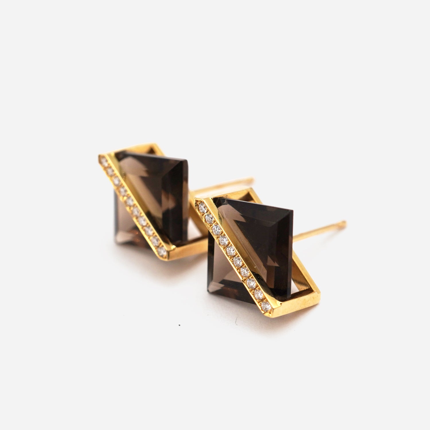 BAND EARRING SMOKY QUARTZ+DIAMOND#2625