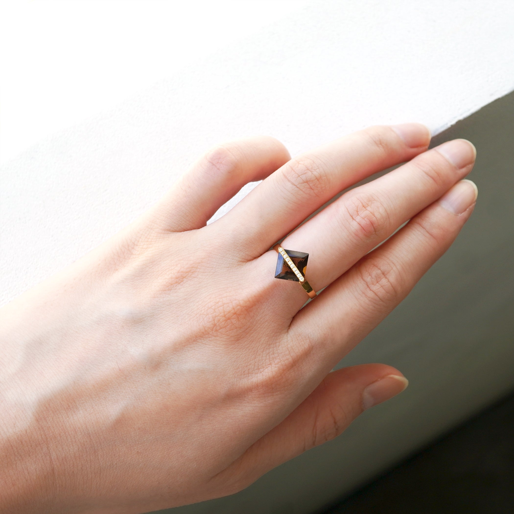 BAND RING SMOKY QUARTZ+DIAMOND#2626