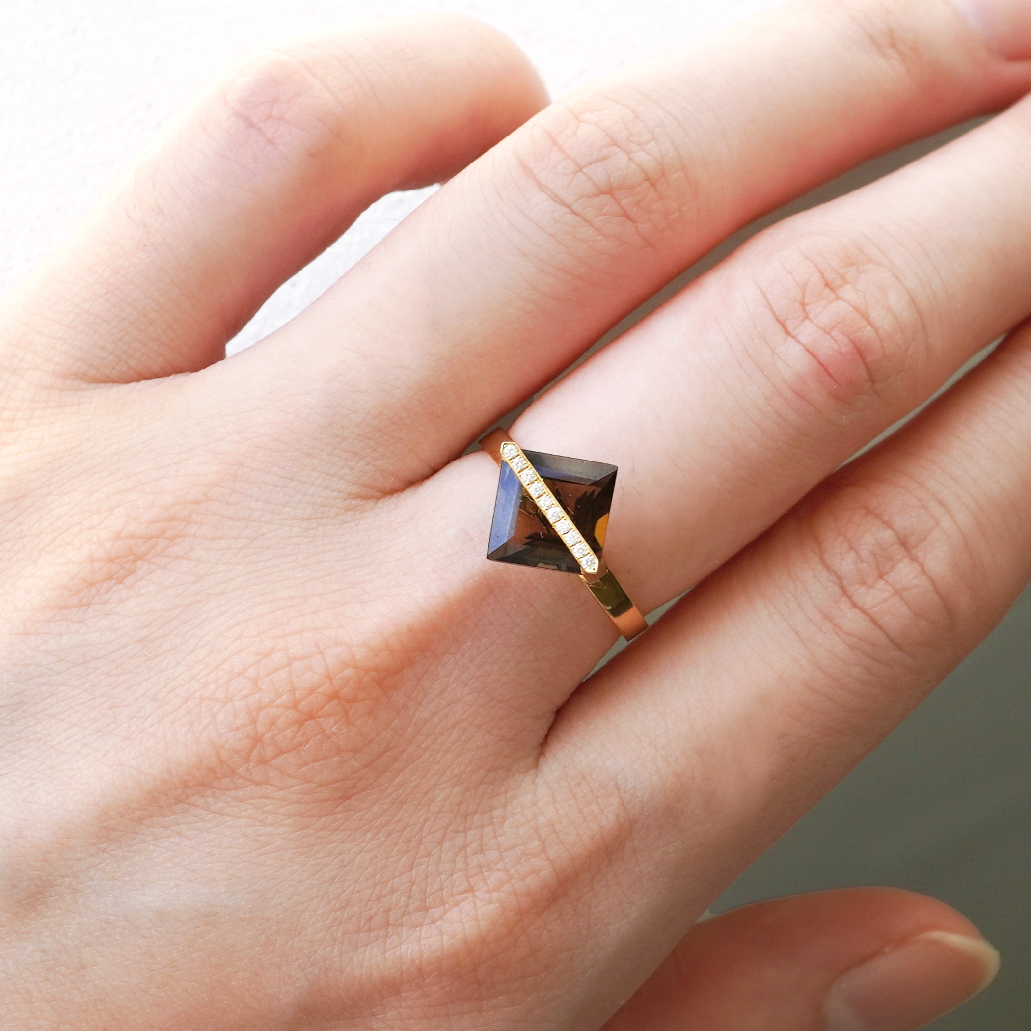 BAND RING SMOKY QUARTZ+DIAMOND#2626