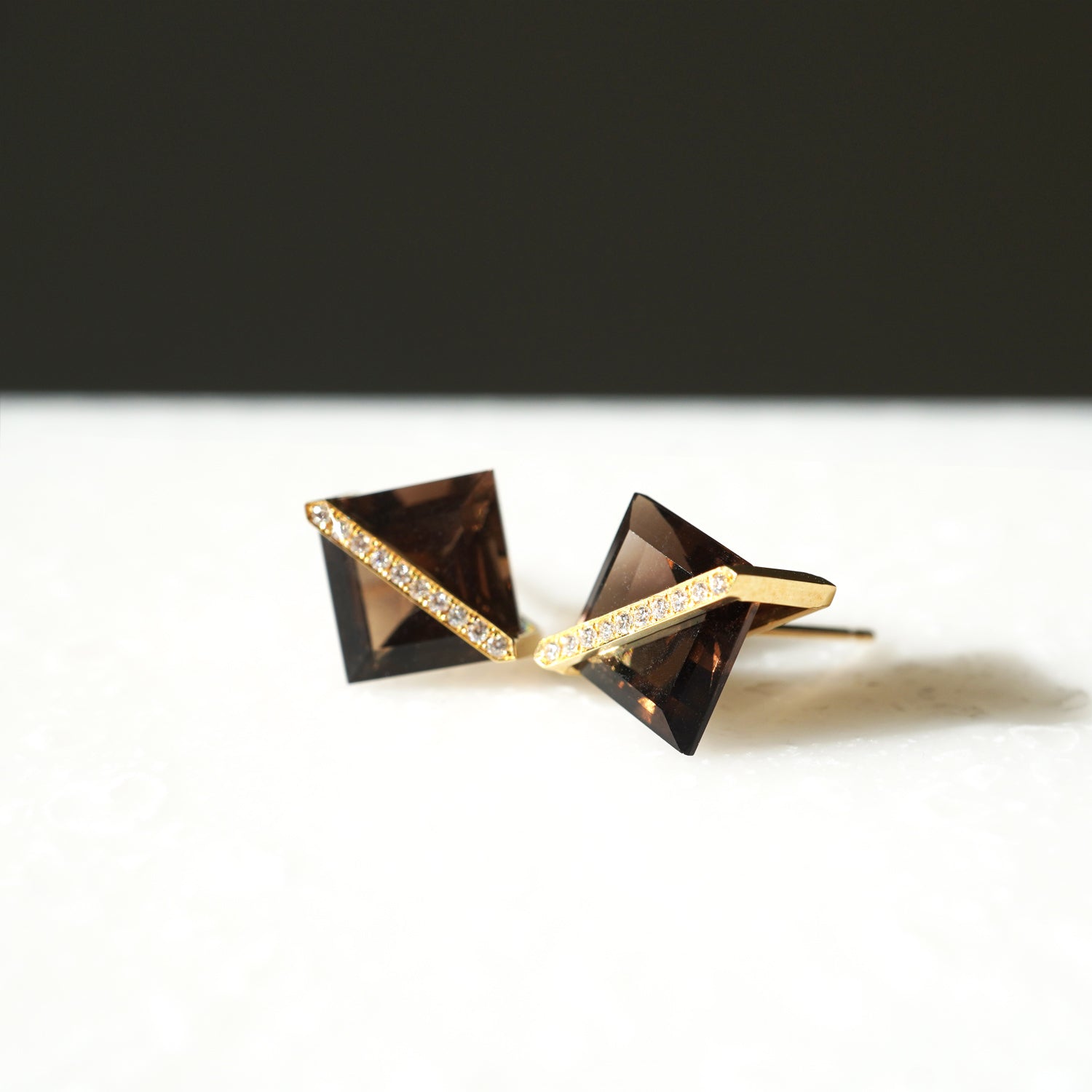 BAND EARRING SMOKY QUARTZ+DIAMOND#2625