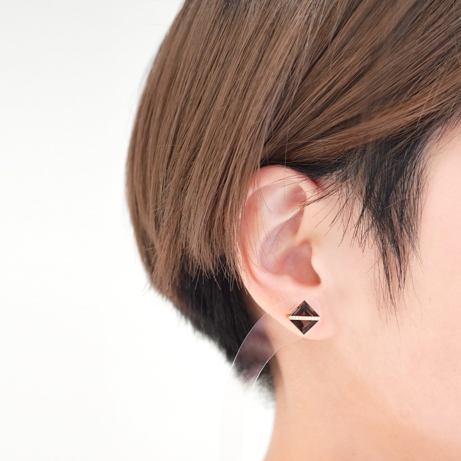 BAND EARRING SMOKY QUARTZ+DIAMOND#2625