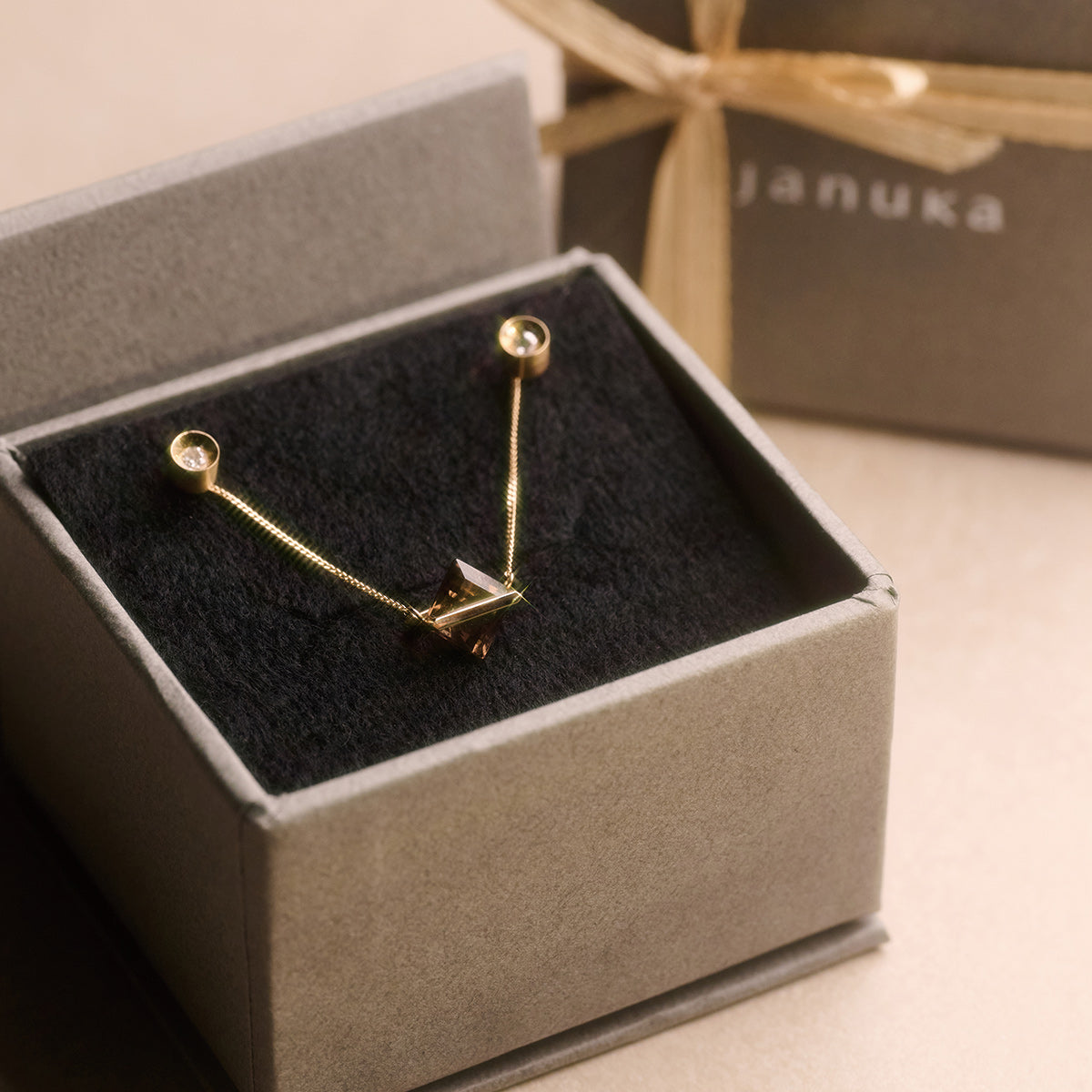 [数量限定] BAND NECKLACE SMORKY QUARTZ & SPOT EARRING 2.5mm