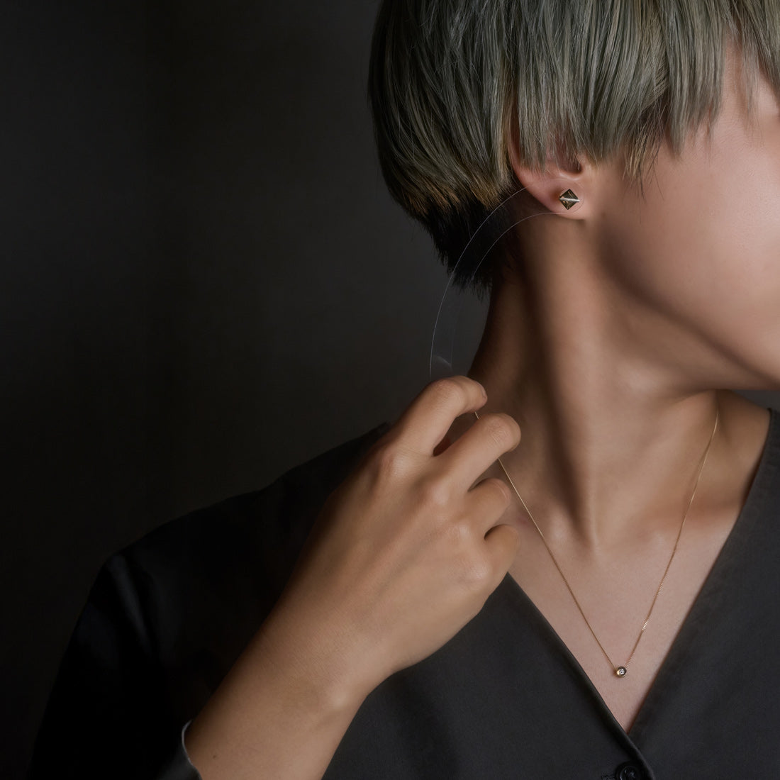 [数量限定] BAND EARRINGS SMOKYQUARTZ &SPOT NECKLACE DIAMOND