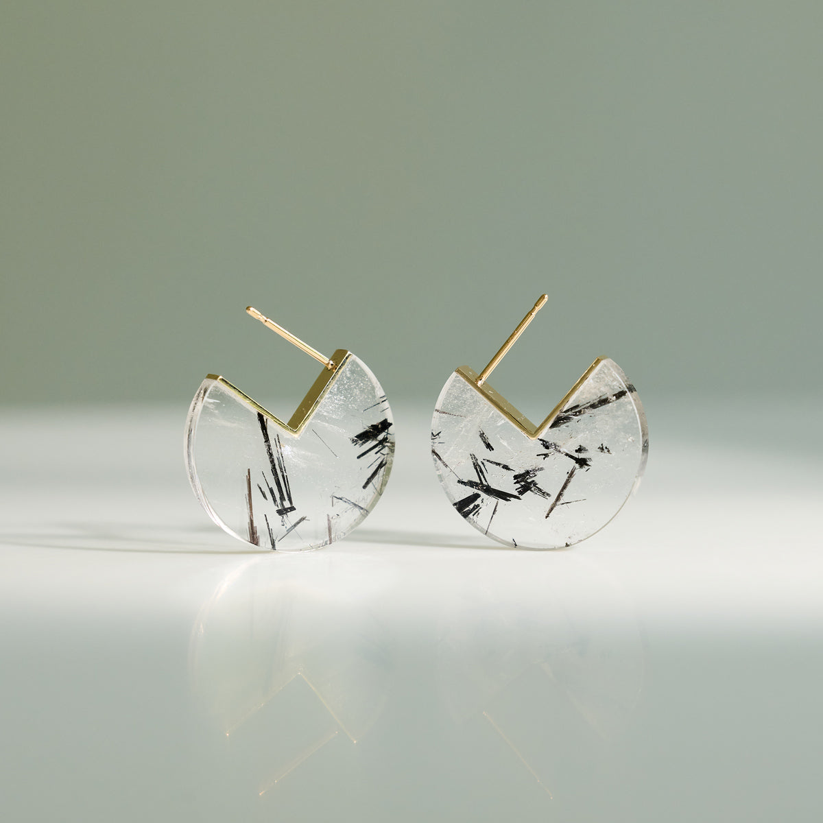 SLICE MINI EARRING SINGLE TOURMALINATED QUARTZ #4325