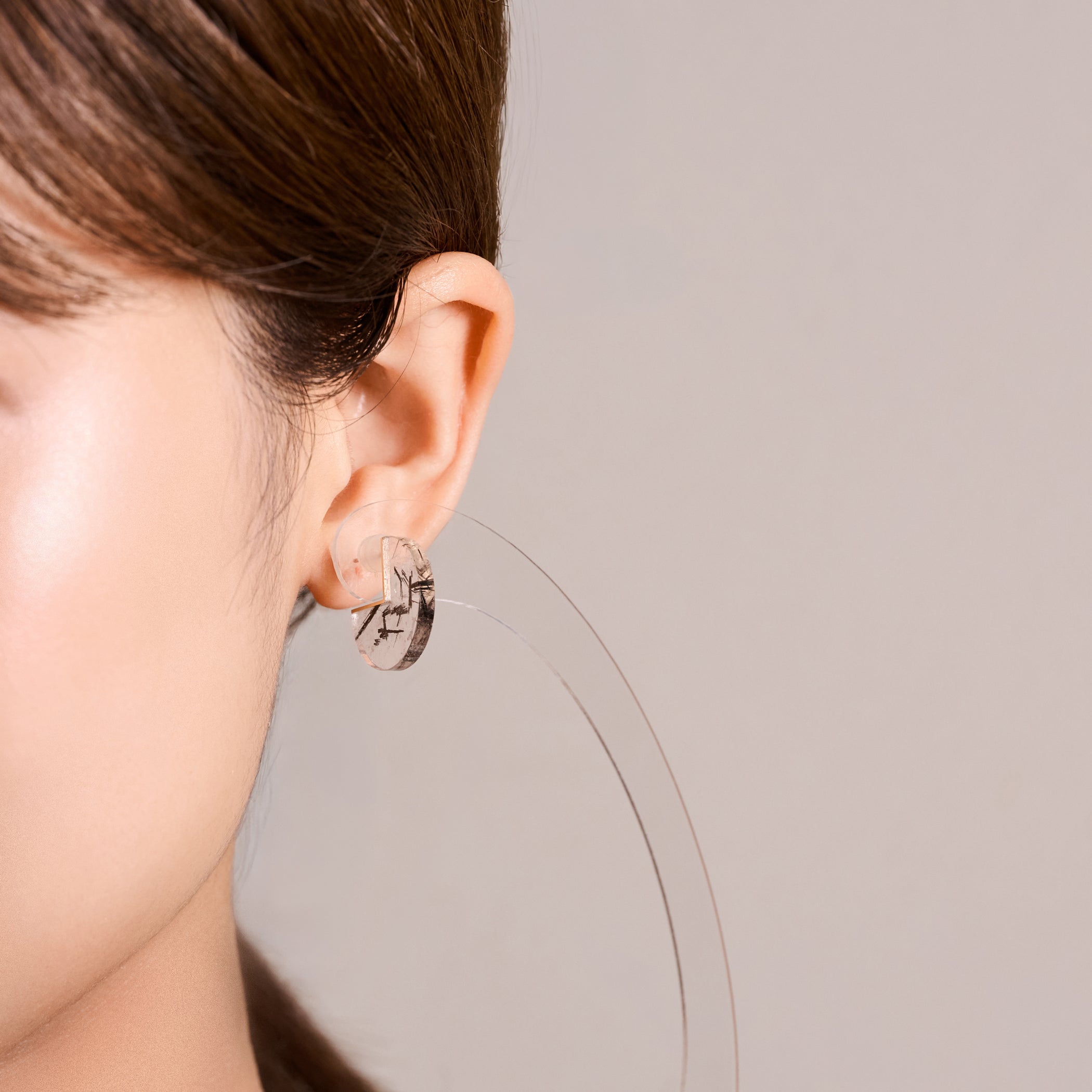 SLICE MINI EARRING SINGLE TOURMALINATED QUARTZ #4324