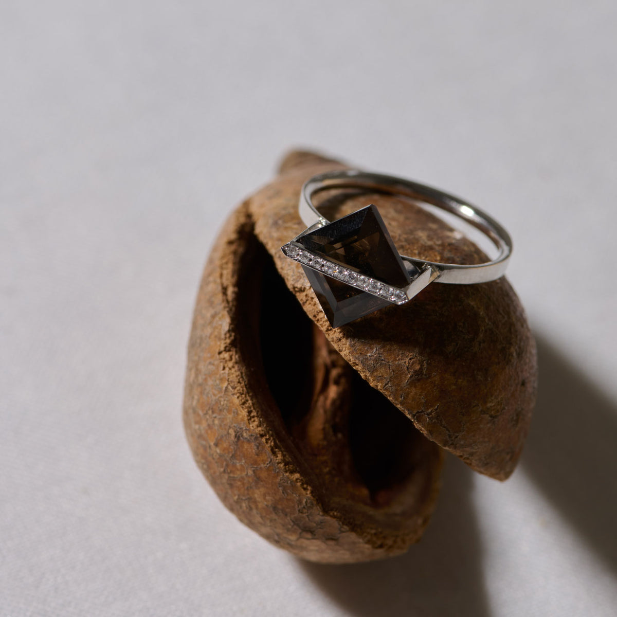BAND RING SMOKYQUARTZ＋dia #4272