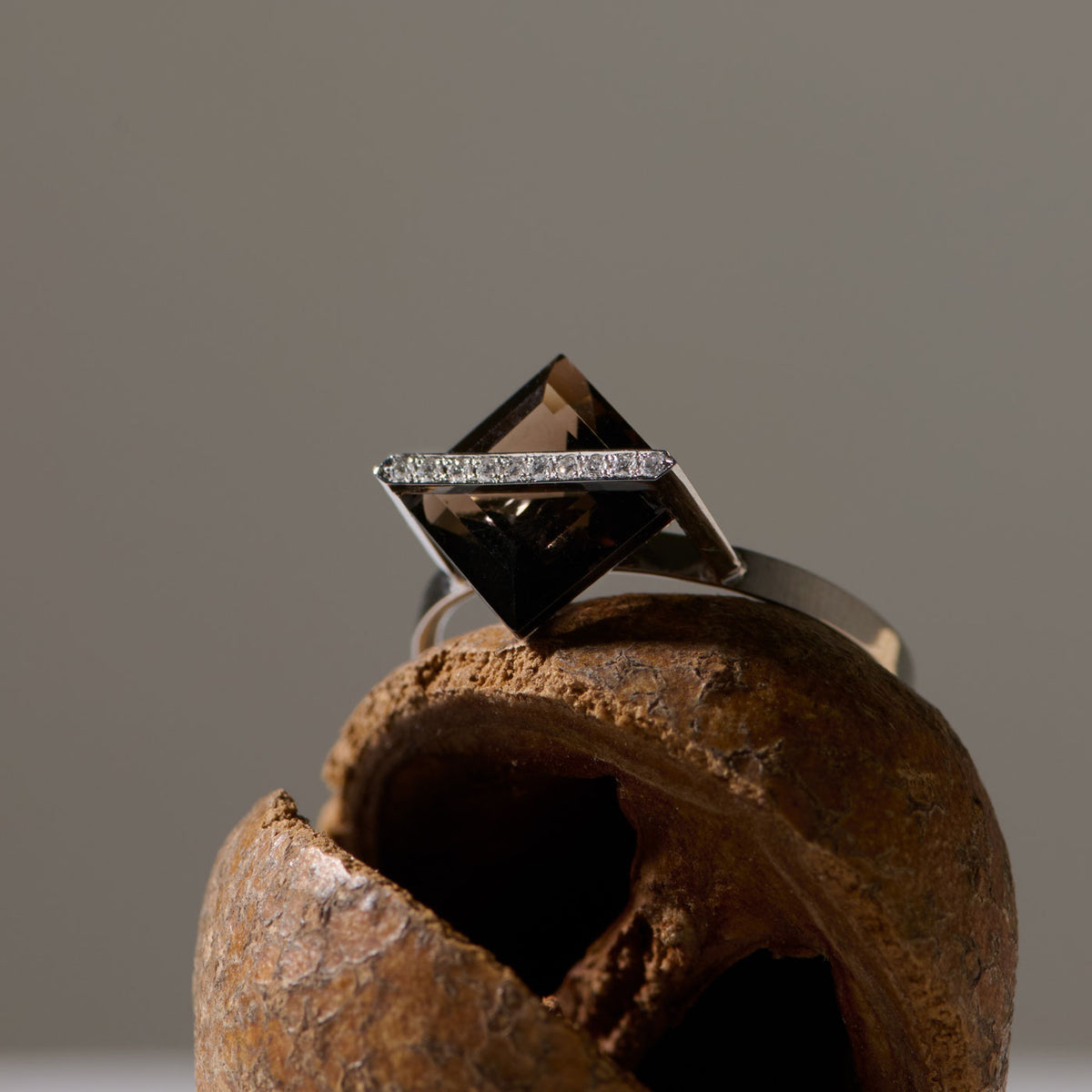 BAND RING SMOKYQUARTZ＋dia #4272