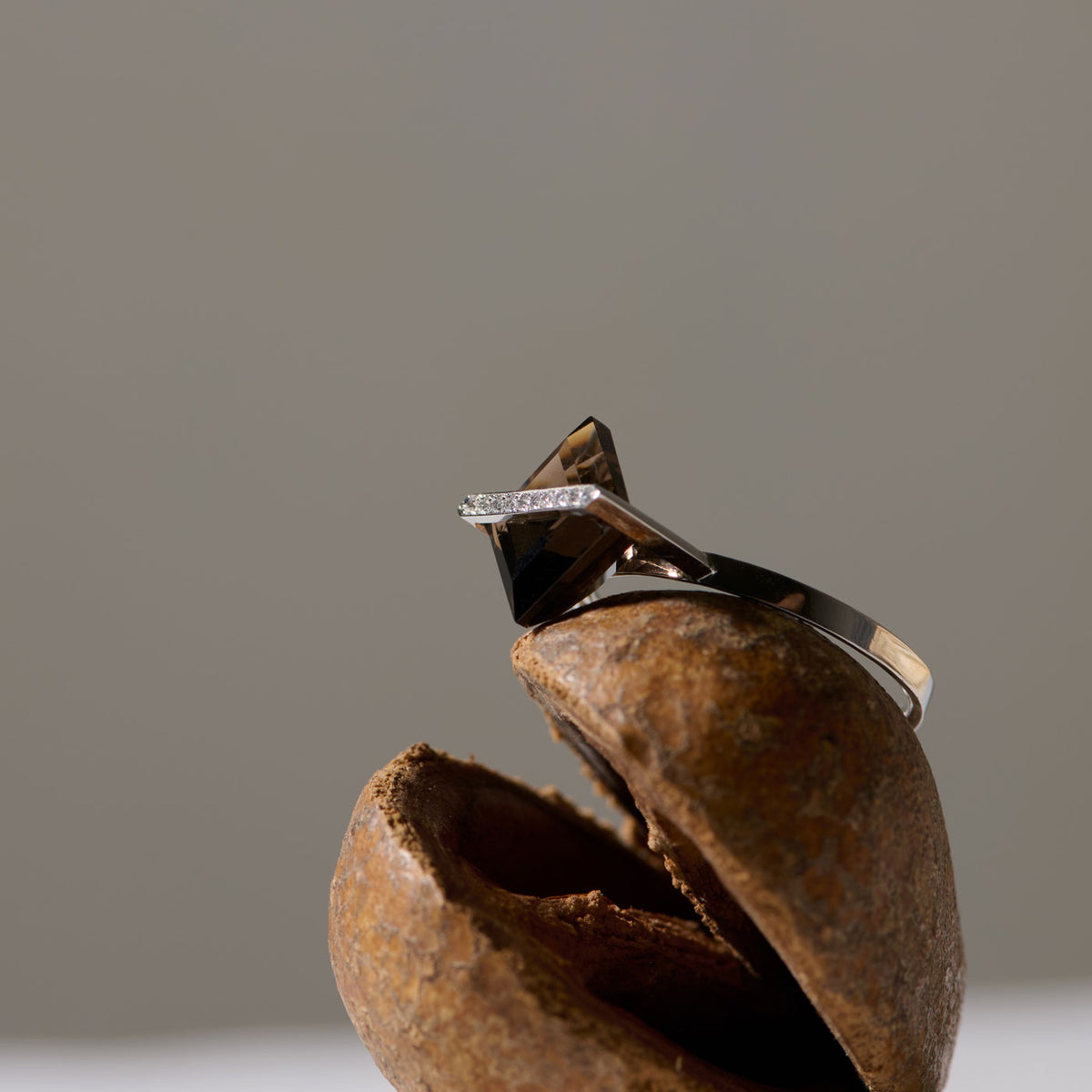 BAND RING SMOKYQUARTZ＋dia #4272