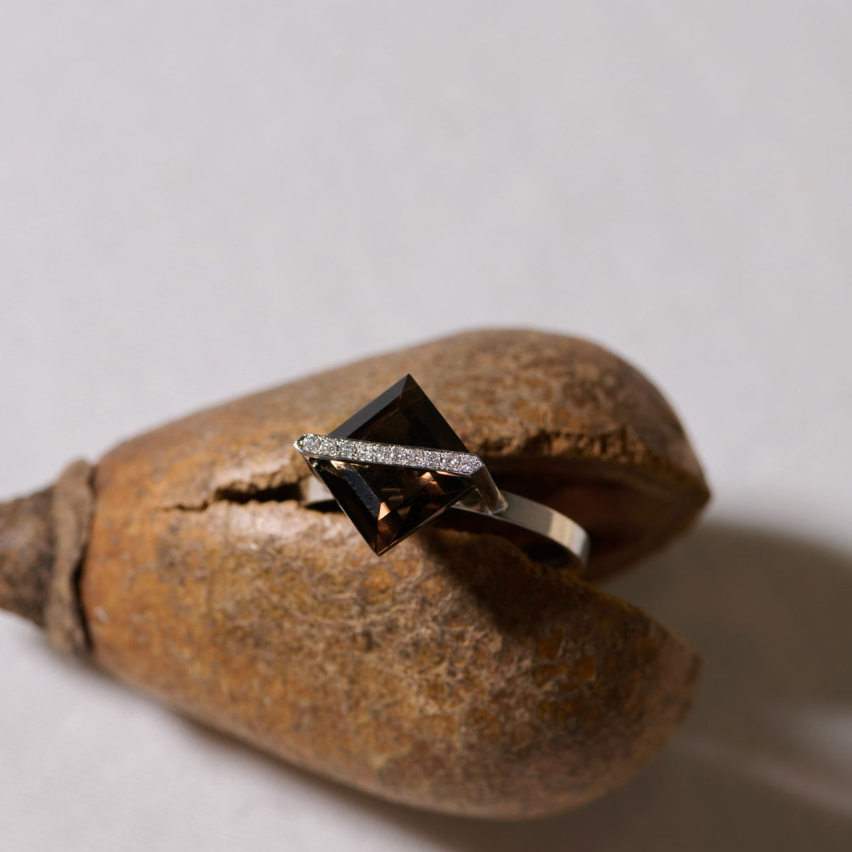 BAND RING SMOKYQUARTZ＋dia #4272