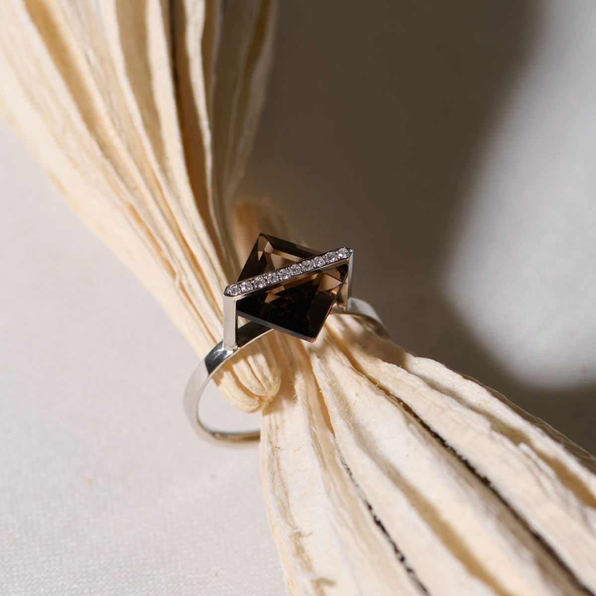 BAND RING SMOKYQUARTZ＋dia #4272