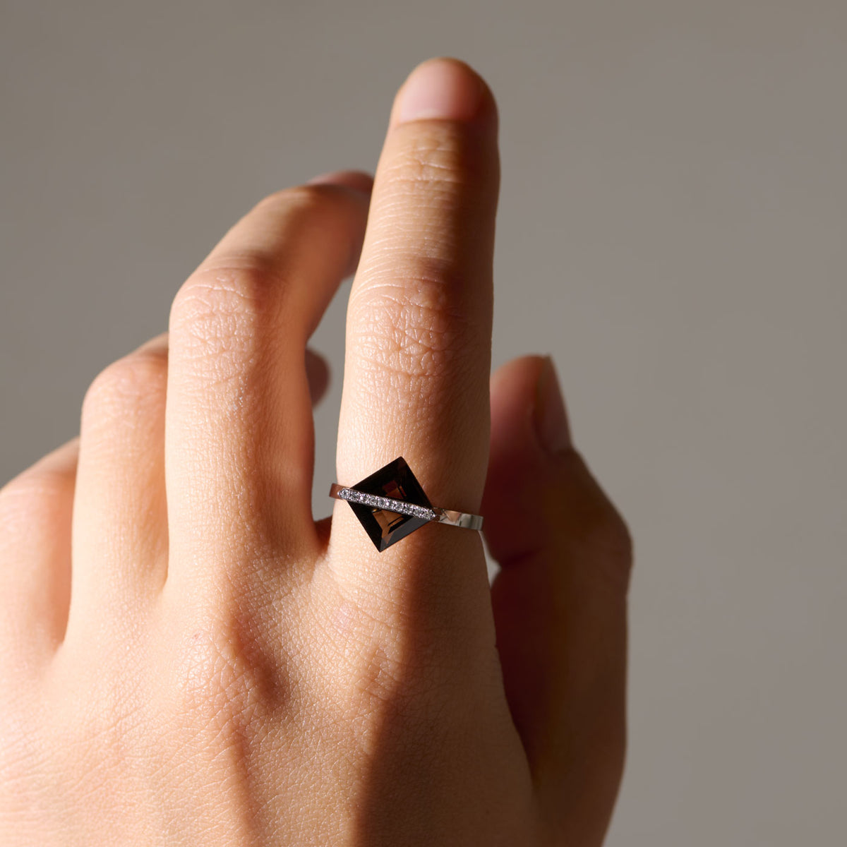 BAND RING SMOKYQUARTZ＋dia #4272
