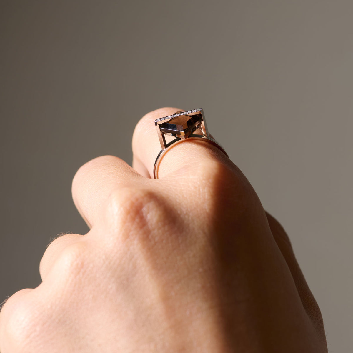 BAND RING SMOKYQUARTZ＋dia #4272