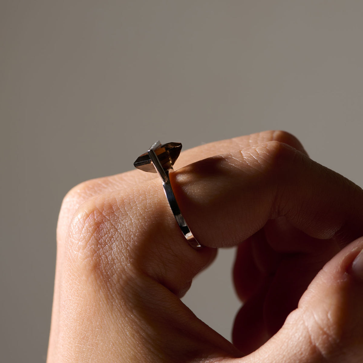 BAND RING SMOKYQUARTZ＋dia #4272