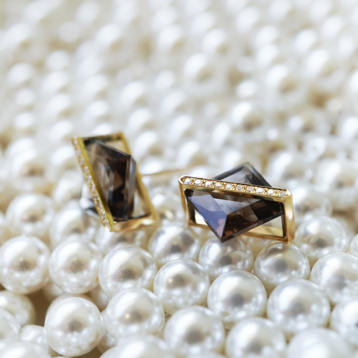 BAND EARRINGS SMOKY QUARTZ ＋DIAMOND #4264