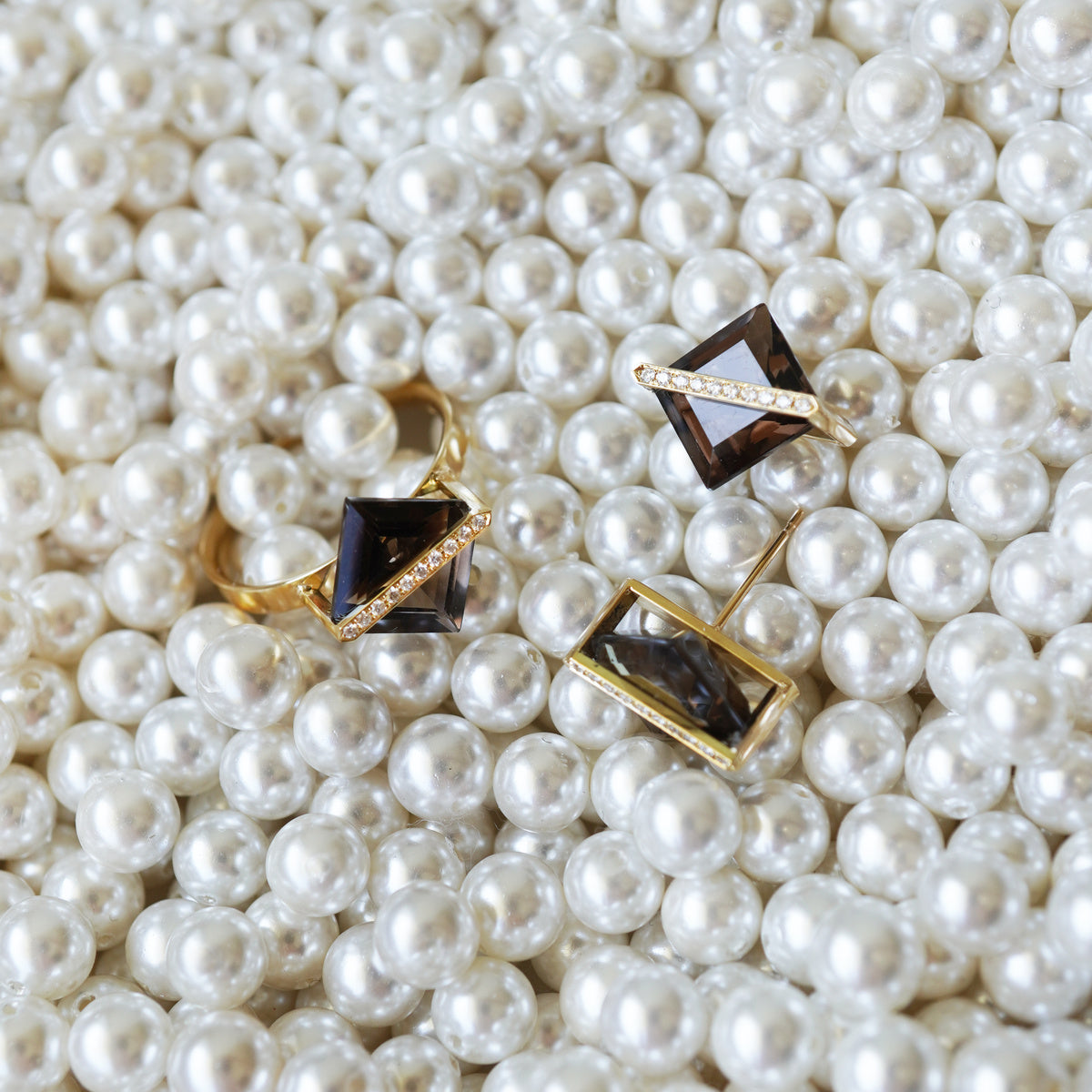 BAND EARRINGS SMOKY QUARTZ ＋DIAMOND #4264