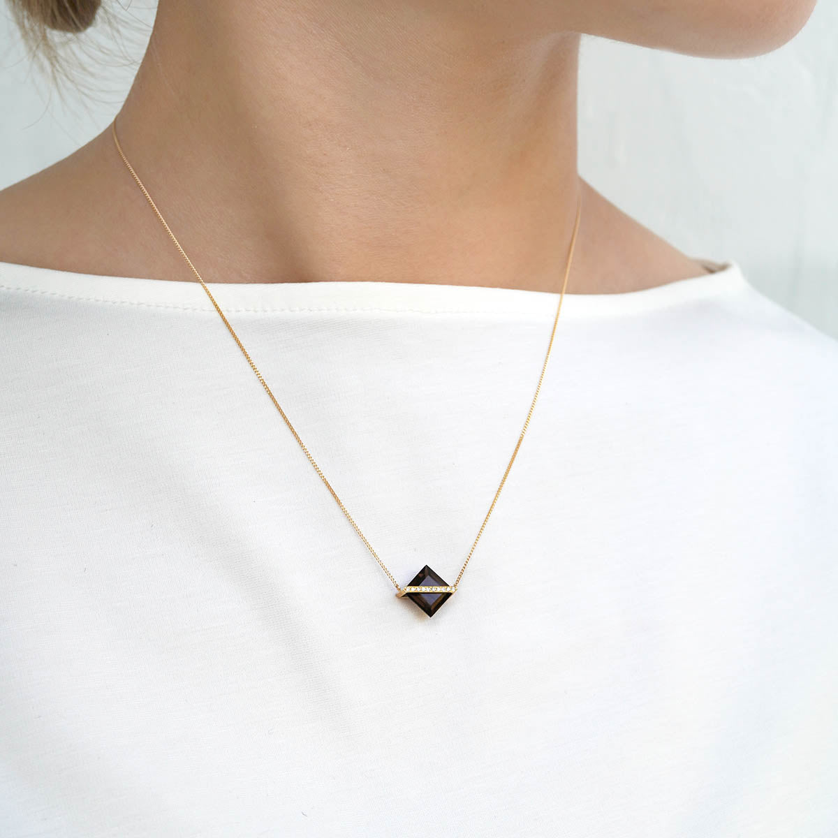 BAND NECKLACE SMOKY QUARTZ＋DIAMOND #4289