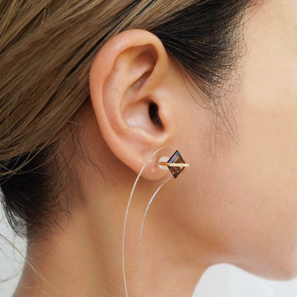 BAND EARRINGS SMOKY QUARTZ ＋DIAMOND #4264