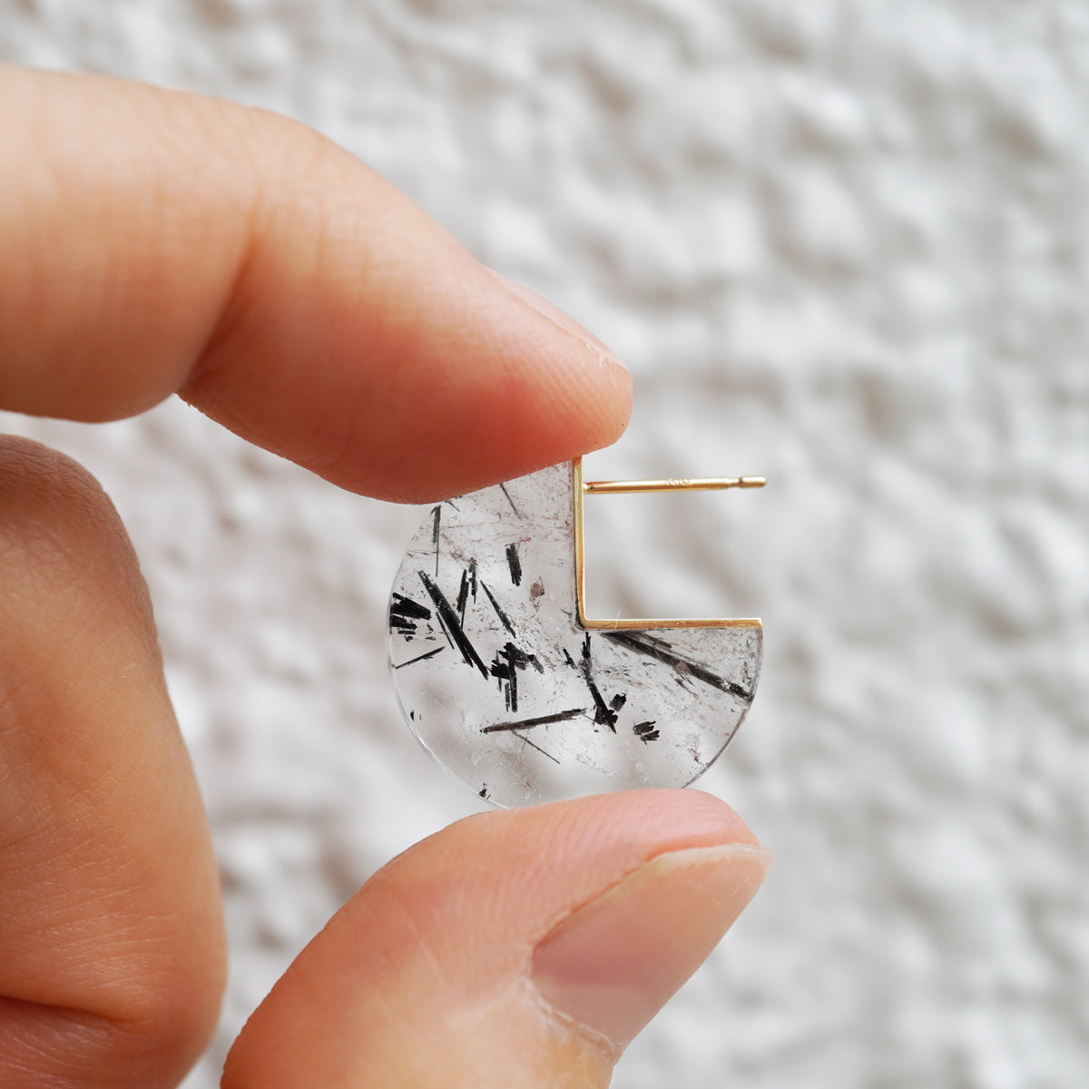 SLICE MINI EARRING SINGLE TOURMALINATED QUARTZ #4324