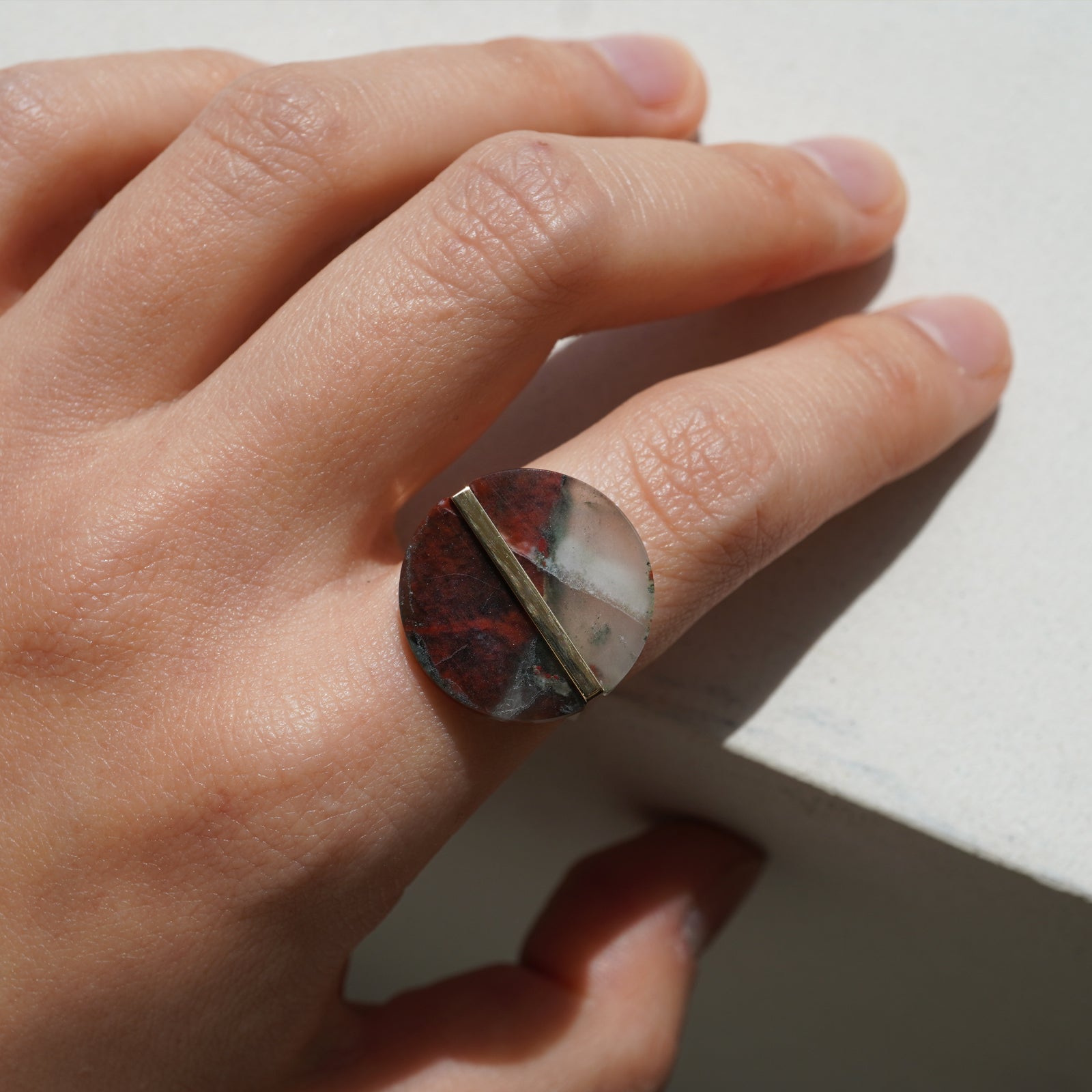 SLICE RING BLOOD STONE#4140
